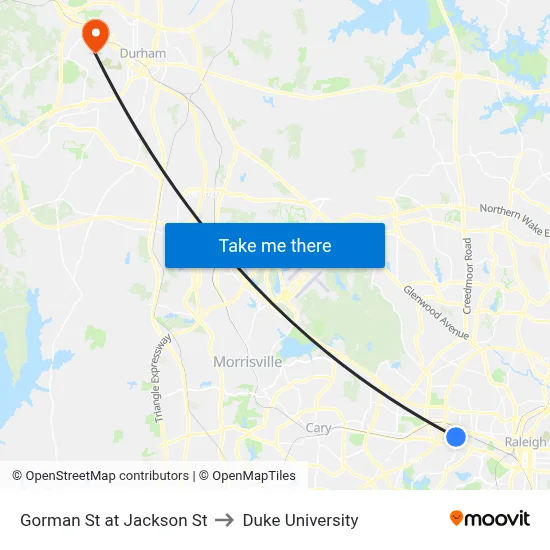 Gorman St at Jackson St to Duke University map