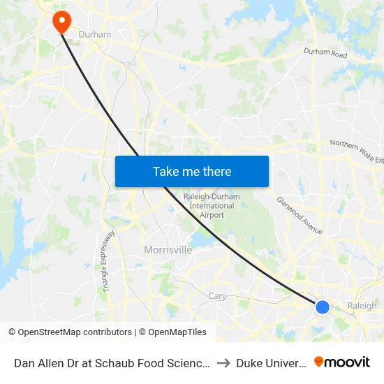 Dan Allen Dr at Schaub Food Science Bldg to Duke University map