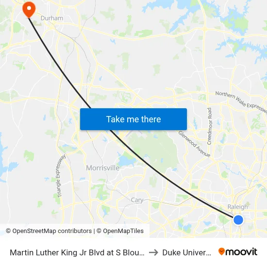 Martin Luther King Jr Blvd at S Blount St to Duke University map