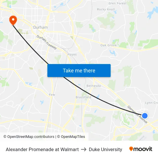 Alexander Promenade at Walmart to Duke University map