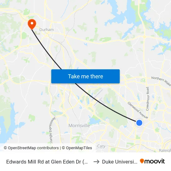 Edwards Mill Rd at Glen Eden Dr (Nb) to Duke University map