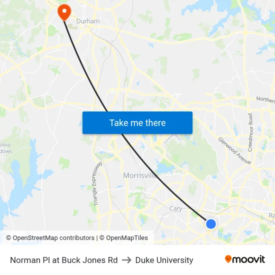 Norman Pl at Buck Jones Rd to Duke University map