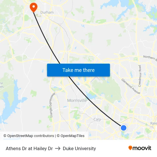 Athens Dr at Hailey Dr to Duke University map