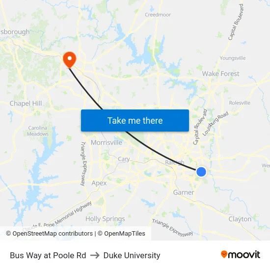 Bus Way at Poole Rd to Duke University map