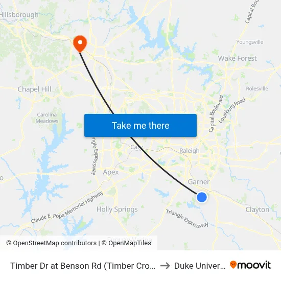 Timber Dr at Benson Rd (Timber Crossings) to Duke University map