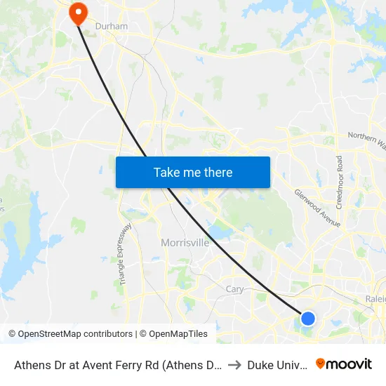 Athens Dr at Avent Ferry Rd (Athens Drive High Sch to Duke University map