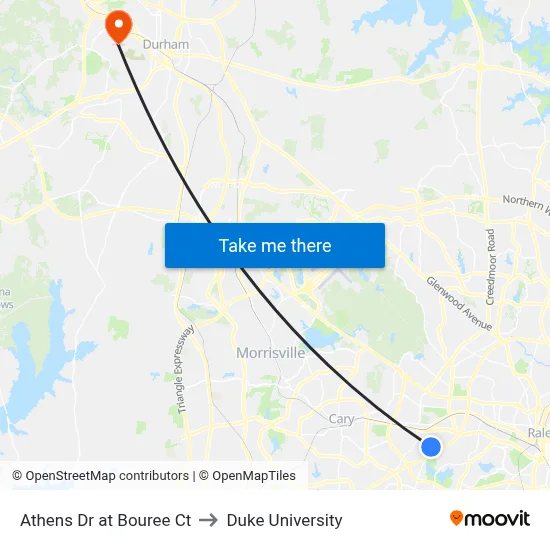 Athens Dr at Bouree Ct to Duke University map
