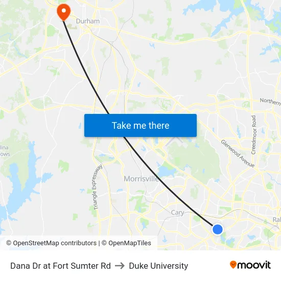 Dana Dr at Fort Sumter Rd to Duke University map