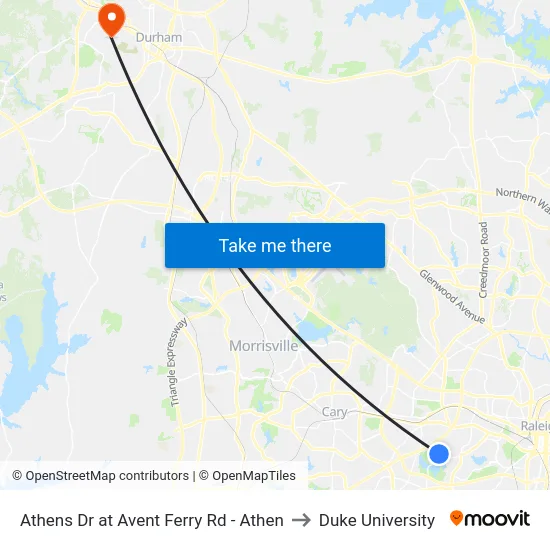 Athens Dr at Avent Ferry Rd - Athen to Duke University map