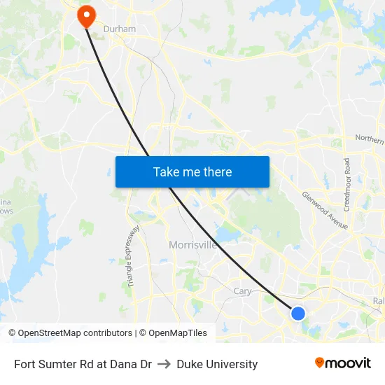 Fort Sumter Rd at Dana Dr to Duke University map