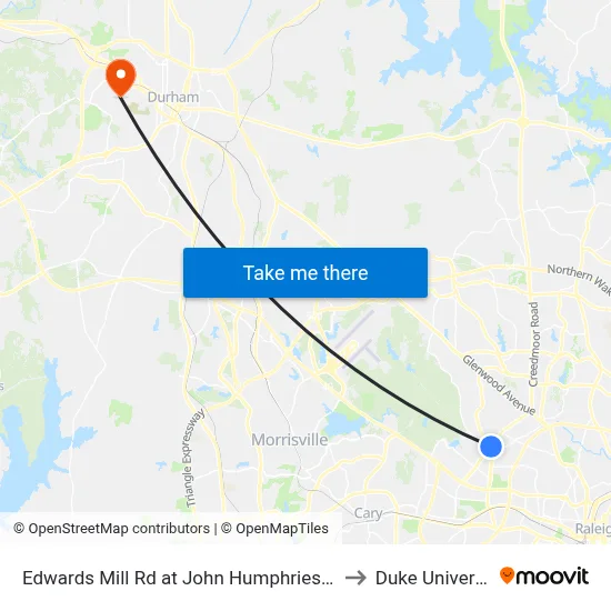 Edwards Mill Rd at John Humphries Wynd to Duke University map