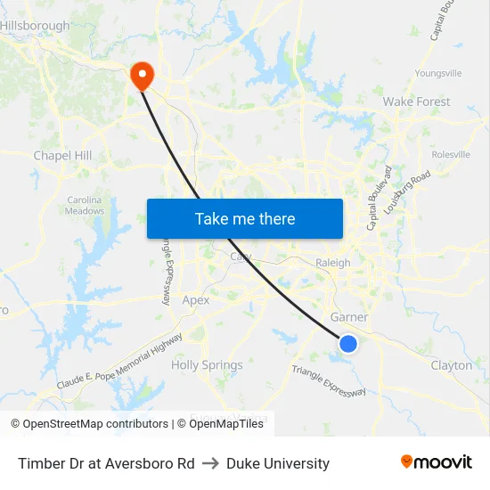 Timber Dr at Aversboro Rd to Duke University map