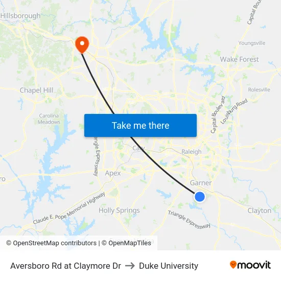 Aversboro Rd at Claymore Dr to Duke University map
