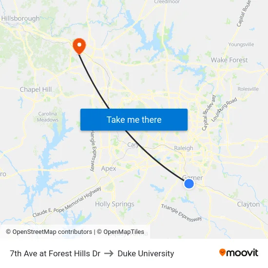 7th Ave at Forest Hills Dr to Duke University map