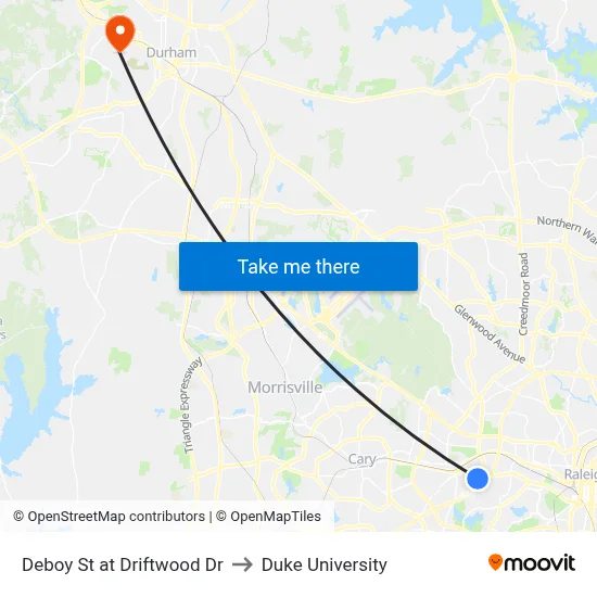 Deboy St at Driftwood Dr to Duke University map
