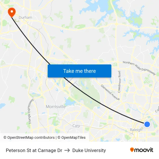 Peterson St at Carnage Dr to Duke University map