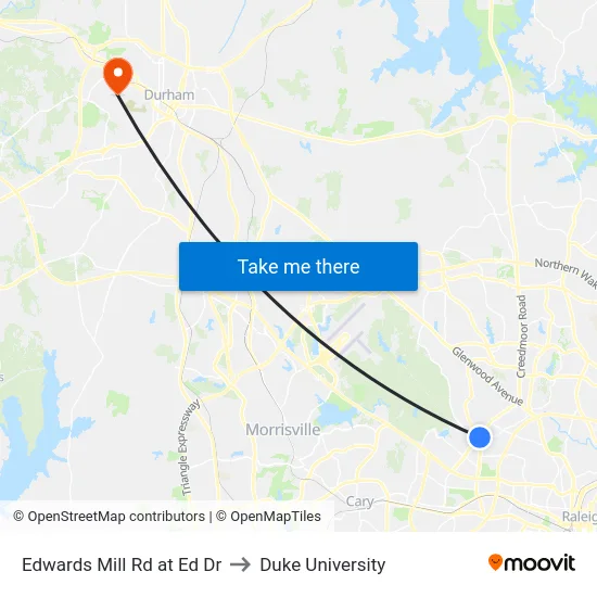 Edwards Mill Rd at Ed Dr to Duke University map