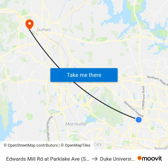 Edwards Mill Rd at Parklake Ave (Sb) to Duke University map