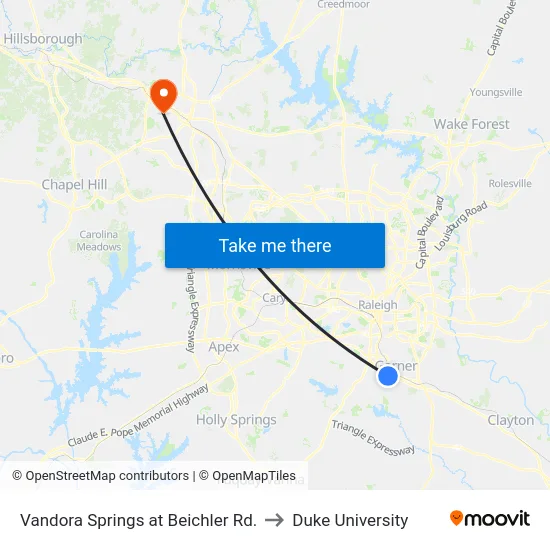 Vandora Springs at Beichler Rd. to Duke University map
