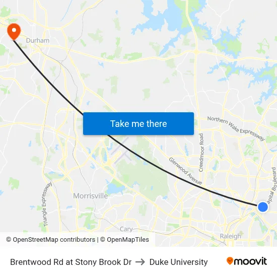 Brentwood Rd at Stony Brook Dr to Duke University map