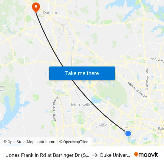 Jones Franklin Rd at Barringer Dr (South) to Duke University map