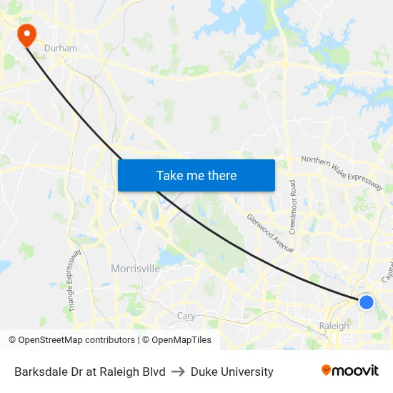 Barksdale Dr at Raleigh Blvd to Duke University map