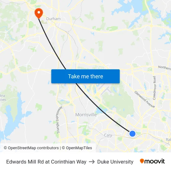 Edwards Mill Rd at Corinthian Way to Duke University map