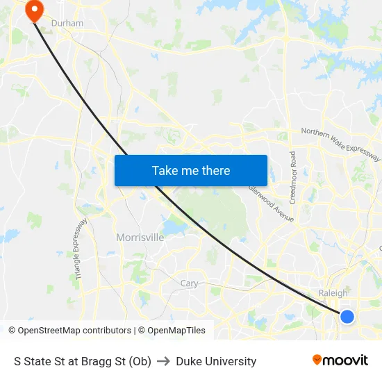 S State St at Bragg St (Ob) to Duke University map