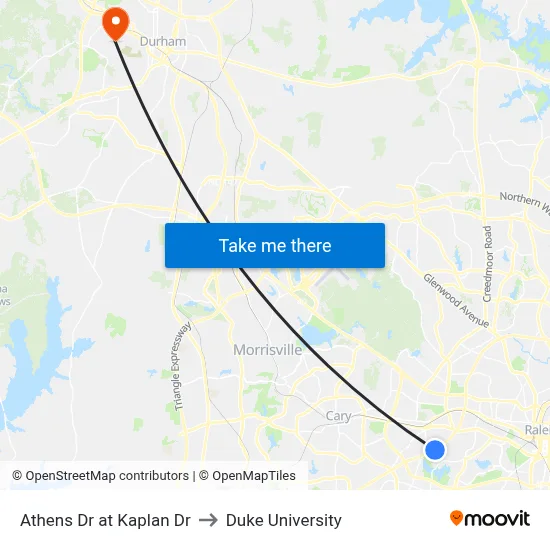 Athens Dr at Kaplan Dr to Duke University map
