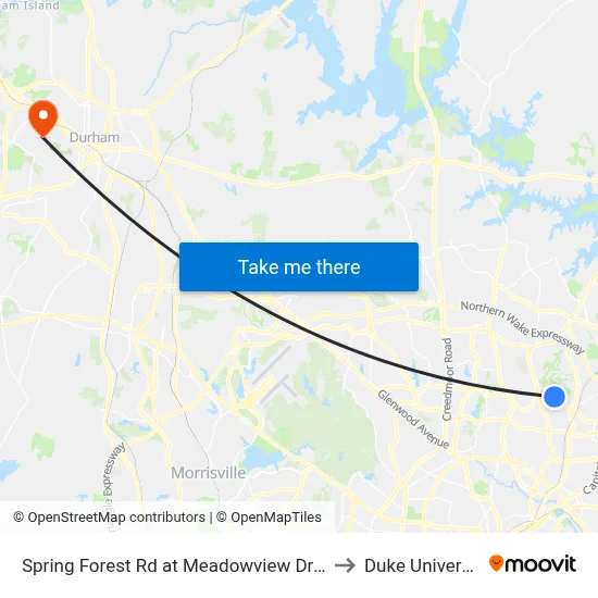 Spring Forest Rd at Meadowview Dr (Eb) to Duke University map