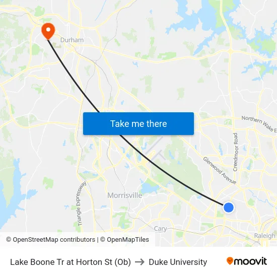 Lake Boone Tr at Horton St (Ob) to Duke University map