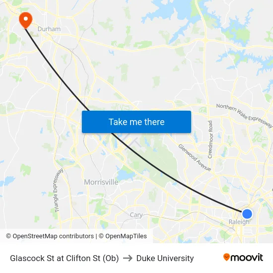 Glascock St at Clifton St (Ob) to Duke University map