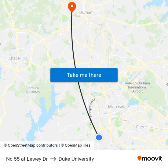 Nc 55 at Lewey Dr to Duke University map