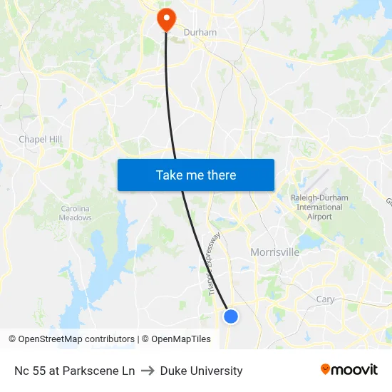 Nc 55 at Parkscene Ln to Duke University map
