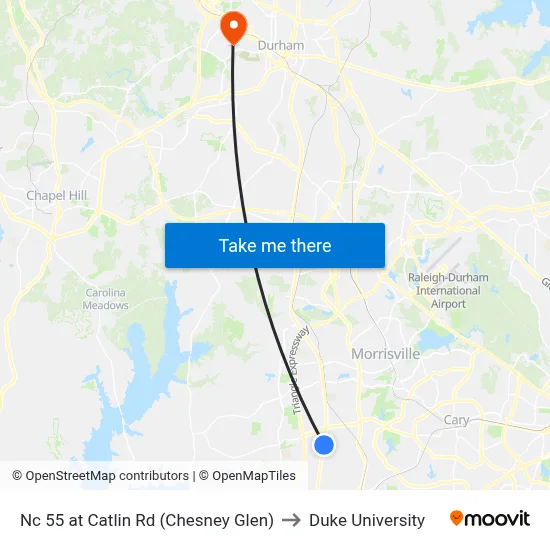 Nc 55 at Catlin Rd (Chesney Glen) to Duke University map