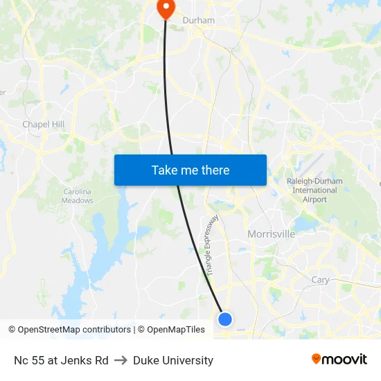 Nc 55 at Jenks Rd to Duke University map