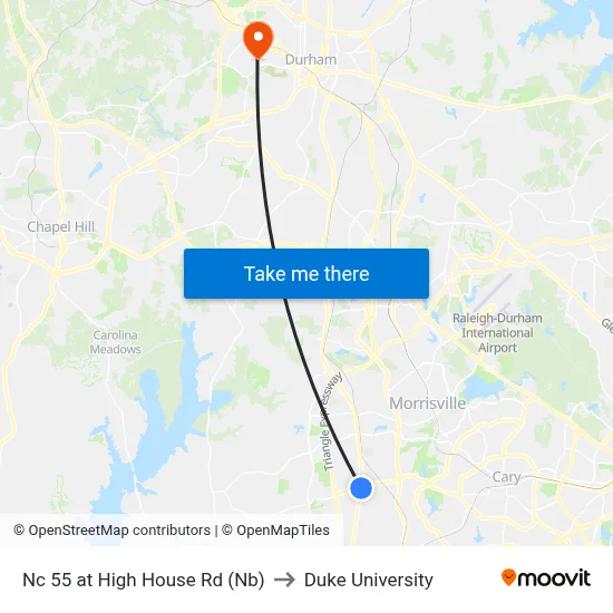 Nc 55 at High House Rd (Nb) to Duke University map