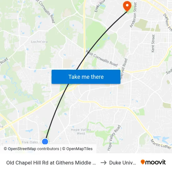 Old Chapel Hill Rd at Githens Middle School (Wb) to Duke University map