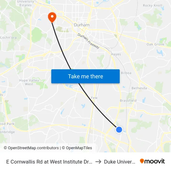 E Cornwallis Rd at West Institute Dr (Sb) to Duke University map