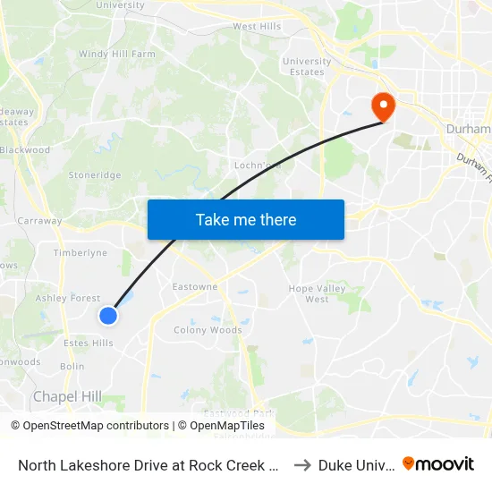 North Lakeshore Drive at Rock Creek Road Eastbound to Duke University map