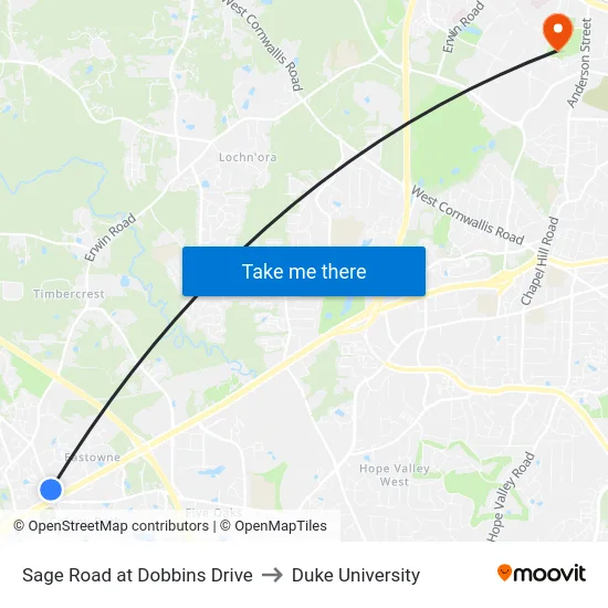 Sage Road at Dobbins Drive to Duke University map