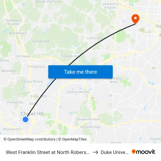 West Franklin Street at North Roberson Street to Duke University map