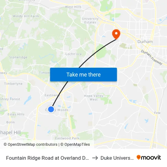 Fountain Ridge Road at Overland Drive to Duke University map