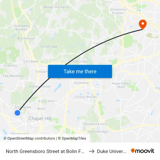 North Greensboro Street at Bolin Forest to Duke University map