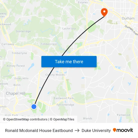Ronald Mcdonald House Eastbound to Duke University map