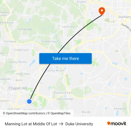 Manning Lot at Middle Of Lot to Duke University map