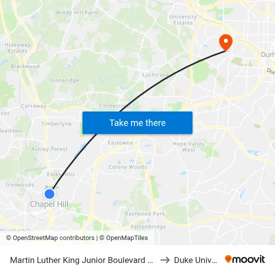 Martin Luther King Junior Boulevard at Millcreek to Duke University map