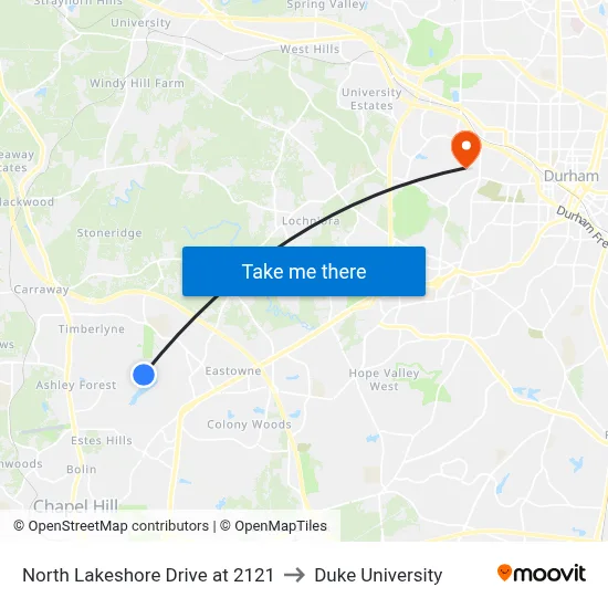 North Lakeshore Drive at 2121 to Duke University map