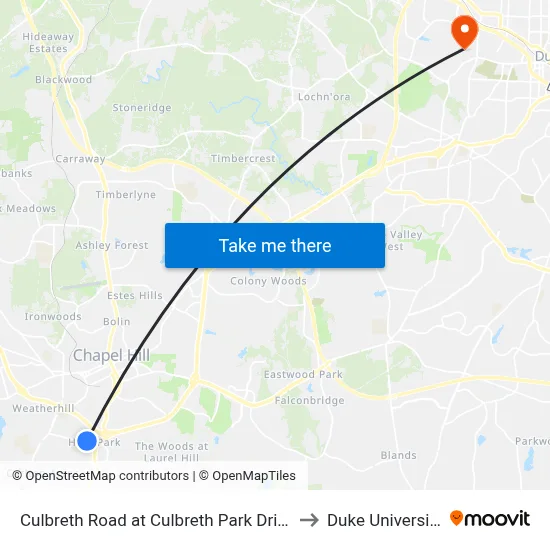Culbreth Road at Culbreth Park Drive to Duke University map