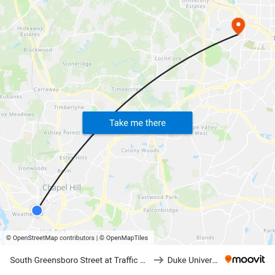 South Greensboro Street at Traffic Circle to Duke University map